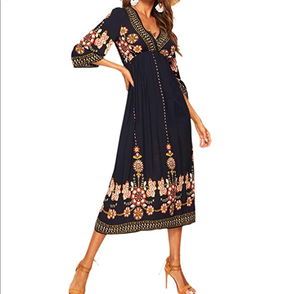 Romwe boho floral print midi dress-new